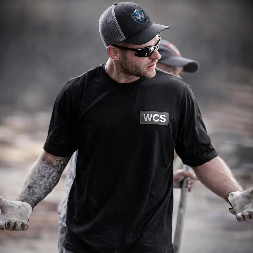 Justin Waterman on a commercial construction jobsite
